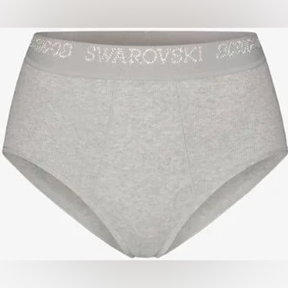 Skims Womens Light Heather Grey x Swarovski High-Rise Stretch-cotton Briefs